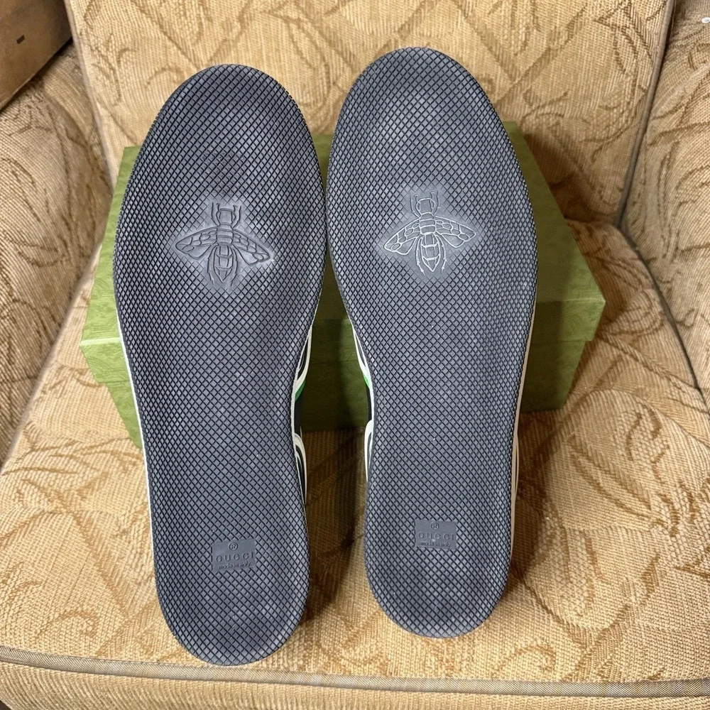 GUCCI Sneakers Men's UK 15 Basket Style Low Top Shoes Green White DEMETRA‎ $950